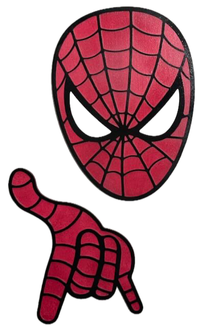 Spiderman's webshot  Laser Cutting Project - Add a superhero touch to your space with this dynamic artwork featuring Spider-Man's iconic mask and web-shooting hand gesture. This vibrant piece captures the essence of the beloved character. Perfect for the bedroom walls of children, it brings action and excitement to their lives.
 
 