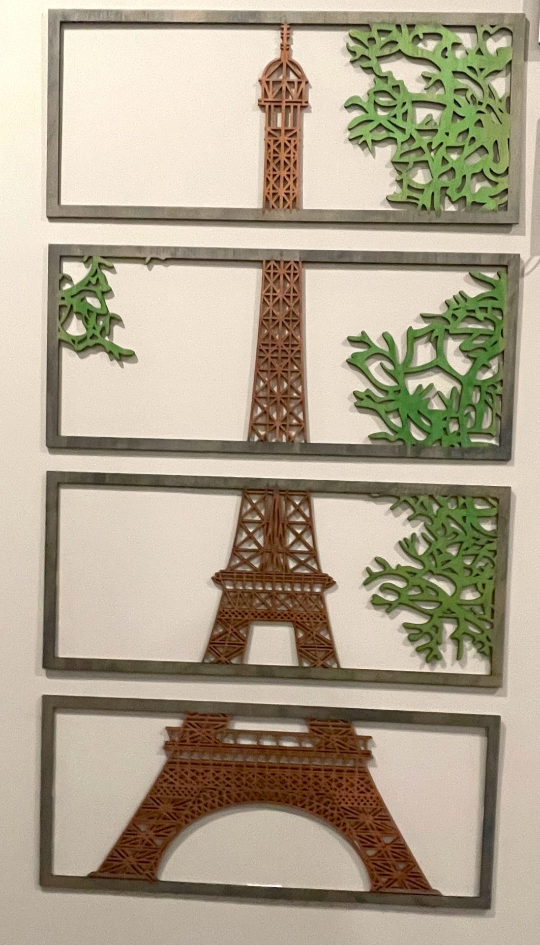 Slice of Paris: Eiffel Tower in Four Frames Laser Cutting Project - Capture the essence of Paris with this stunning laser-cut Eiffel Tower, presented in a unique four-part frame design. Each segment showcases a section of the iconic tower, surrounded by intricately cut foliage. This project combines simplicity with elegance, perfect for decorating your home or gifting to someone special. Download the design files, follow the instructions, and create your Parisian masterpiece today. Whether for yourself or a loved one, this project will impress!