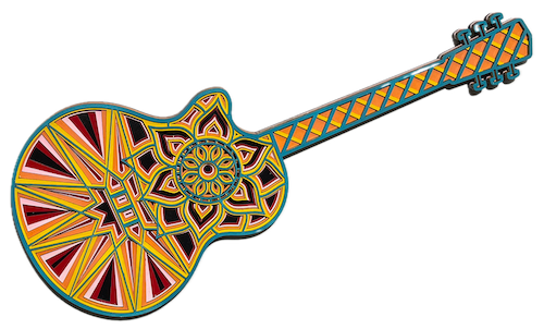 Psychedelic mandala guitar Laser Cutting Project - Create this vibrant, psychedelic guitar wall art. Cut the intricate patterns and shapes from MDF or plywood. Assemble the layers to form a detailed, eye-catching piece. This project is perfect for music lovers and those that love vaporising wood!