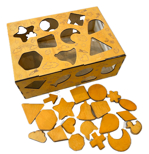 Shape Shifter's Playground Laser Cutting Project - This wooden shape-sorting toy is an ideal educational tool for toddlers. It features various shapes like stars, hearts, and circles and encourages motor skills and shape recognition. Laser-cut precision ensures that each piece fits snugly in its designated spot. This project can be a fun DIY craft, perfect for a gift or as an addition to your child's playroom. Grab the design files and instructions today to get started.