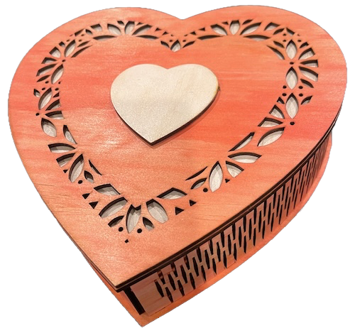 Love in Layers: Heart Box Edition Laser Cutting Project - This charming heart-shaped box, featuring an intricate laser-cut floral pattern and a raised heart centrepiece, is the perfect DIY project for laser-cutting enthusiasts. You can create a unique keepsake box to keep for yourself or give as a heartfelt gift to friends and family. Its layered wood sides add a touch of elegance, making it a memorable piece for any occasion.